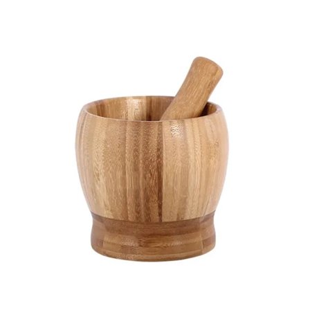 /EA/Mortel och Stöt Set - Premium Bambuskål Vitlökspress Kvarn Kross