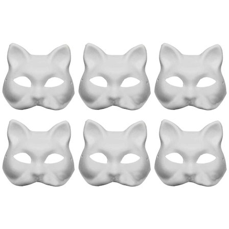 6 stk ufærdige katte-cosplay-masker tegnefilms-papirmaske til voksne maskeradefester
