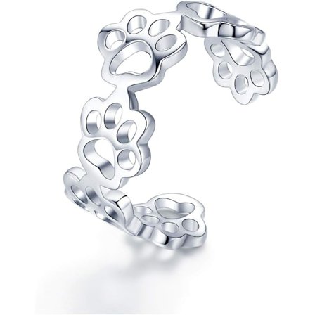 Søde pote hvalpehund åbne fingerringe sterlingsølv 925 justerbar dejlig kæledyr dyrekat print statement løftering forlovelse vielsesring