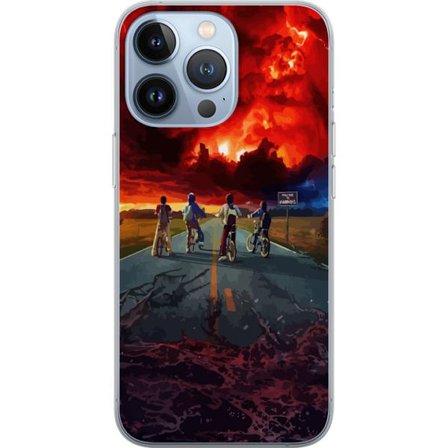 Yhteensopiva Puhelinkuori Apple iPhone 13 Pro Stranger Things -inspiroima tiedeplasti juliste, jossa on pyöräileviä lapsia, dramaattinen taivas ja tum