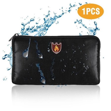 Brandbeskyttet dokumenttaske, 19,8 cm x 10,9 cm, med brandbeskyttet pengetaske med lynlås