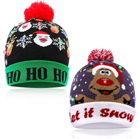 LED-mössa med ljus, stickad julmössa, 6 färgglada LED-tomtemössor, unisex, nyhet, julmössa, julgransmössa, ful jultröja med LED