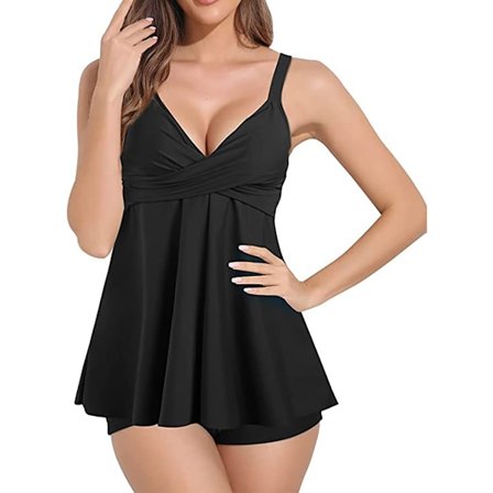 Sportig Push-Up Tankini med Hot Pants och ett print