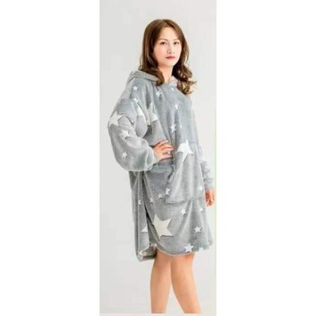 Mub- Pyjamas, løs pyjamas med hætte, morgenkåber, dobbeltsidet fleece, varmebevarende hættetrøje tæppe Adult grey