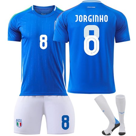 25 Italien Hjemme Blå Nr. 8 Jorginho Fodboldtrøje Børn Voksen Sæt Nr. 8 Jorginho Nr. 8 Jorginho Nr. 8 Jorginho