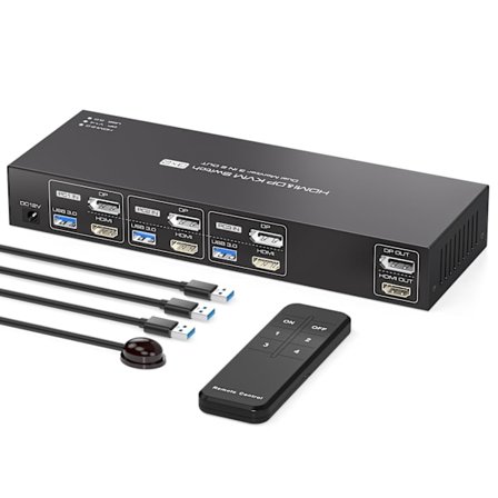 NÖRDIC KVM-switch 3 til 2 8K60Hz DP 1.4 HDMI 2.0 KVM USB 3.0