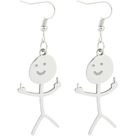 1 Par Sjove Doodle Figur Øreringe Sølv Smiley Sølv Match Finger Gestus Doodle Figur Øreringe Gave (Sølv)