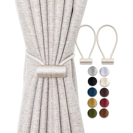 2-pack (beigefärgad) magnetiska gardinuppsättningar med större magnet, 40 cm, för mörkläggnings- och transparenta gardiner