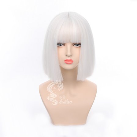 Damperuk Kort rakt hår Naturligt JK Pure White Wave Head Full Cap