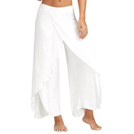 {PL}Yoga bukser med delte brede ben til kvinder, casual white XL