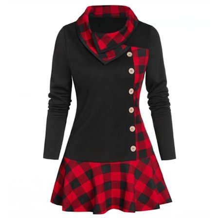 Dam Tunika Topp med Lång Ärm, Krage, Slank Passform, Casual