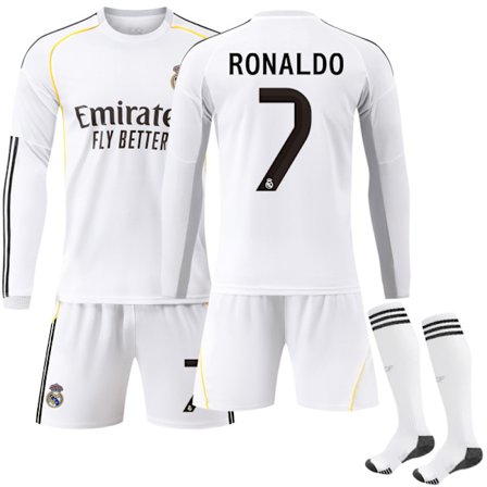 25-26 Real Madrid Kotipeliasu lapsille ja aikuisille, pitkähihainen, nro 7 Ronaldo