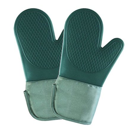 Ett par ugnsvantar, silikon och bomullsvante, bikakeskyddande vantar