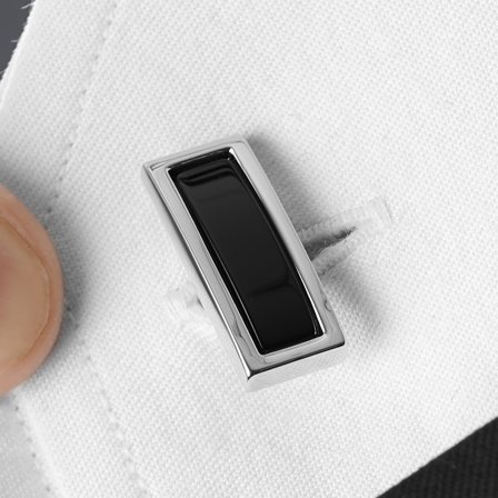Boutons de manchette rectangulaires noir et argenté for Men