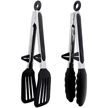 Køkkentænger 9 tommer silikone tang sæt af 2 fødevaresikre silikone madlavningstænger skridsikre låse BBQ tang serveringstænger salat tang