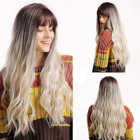 Hvit parykk kvinner lang krøllete bølget parykk med smell kostyme syntetisk full parykk Acsergery gave