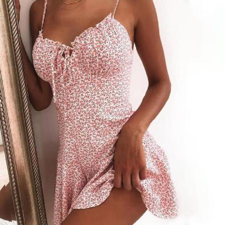 Kvinnor Sommar Blommig Sling Print Mini Klänning Pink,s