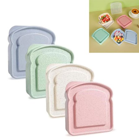 4 Lunch Boxes for Sandwiches - Pink/Blue/Beige/Green