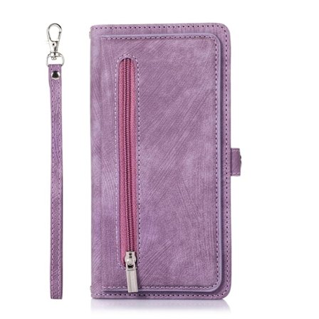 Etui til iPhone 16 lilla armbånd glidelås Multi-kort Crossbody Multi-kort Lommebok med kortholder Kunst