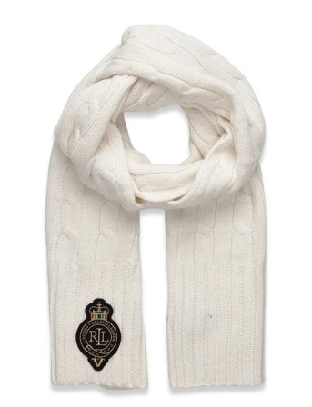 Lauren Ralph Lauren Crest-Patch Cable-Knit Scarf - White - ONE SIZE