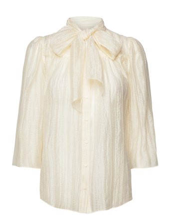 Stella Nova | Pointelle High-Neck Bow Blouse | 38