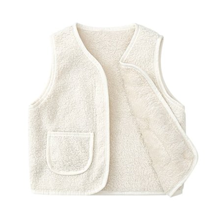 Vintervest i tykt fleece for jenter og gutter, varm, to sider, uten ermer, glidelåsjakke, beige, 140 cm/55,12 tommer