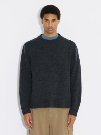 Holzweiler - Fluffy Logo Crewneck Sweater - Dk. Grey - Mens - Extra Small