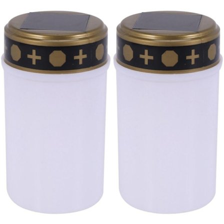 2-pak Solcelle LED Gravlys, Hvide Kirkegårdslys til Udendørs Brug