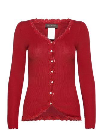 Silk Cardigan W/ Lace Strikkegenser Cardigan Rød Rosemunde