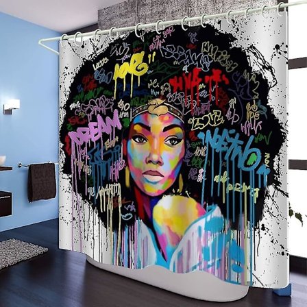 Duschdraperi Amerikansk svart tjej tryckt vattentät tyg duschdraperi foder Inkluderar 12 krokar Storlek:180x180cm -gt