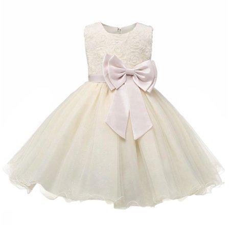 Festklänning med Rosett och Blommor - Beige