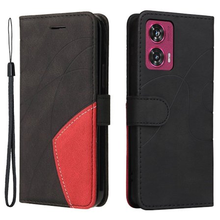 Texturerat läder Motorola Edge 50 Fusion fodral med handledsband - Svart