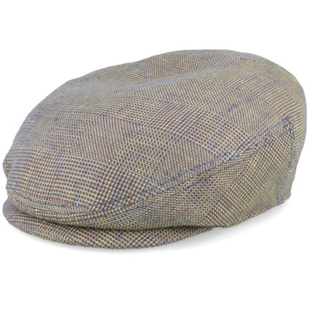 Stetson - Ble flatcap Czapka Z Daszkiem - Driver Cap Linen Irregular Check Navy/Yellow Flat Cap @ Hatstore