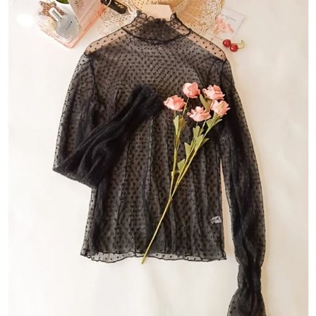 T-shirt toppar genomskinlig blus SVART L