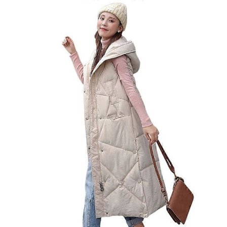 Lang vattert vest for kvinner, vintervest, overgangsvest, vinterjakke, lang vest, vintervest, lett, varm, vattert, avslappet, glidelås, puffer Ja LGL