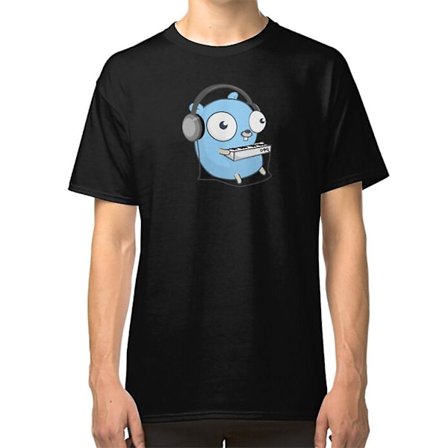 The Golang Mascot: Music (Svart Edition) T-shirt
