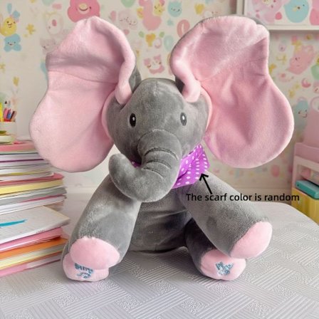 Sjungande Elefant Plyschleksak med Rörliga Öron - Interaktiv Kurragömmalek för Pojkar och Flickor, Mjukt Polyestermaterial, Perfekt Present för C[YJD]