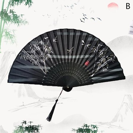 Vintage Style Folding Fan bambu handfläkt Wooden Shank Classic