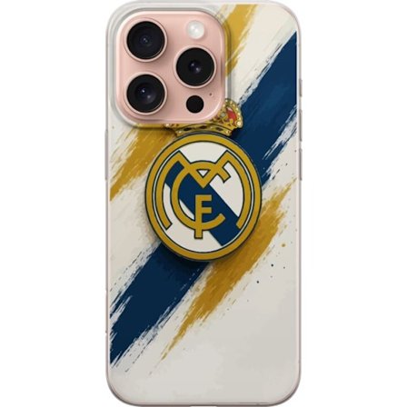 Yhteensopiva Puhelinkuori Apple Apple iPhone 16 Pro Real Madridin tunnus valkoisella sinisellä ja kultaisella taustalla, tyylikäs urheilusuunnittelu