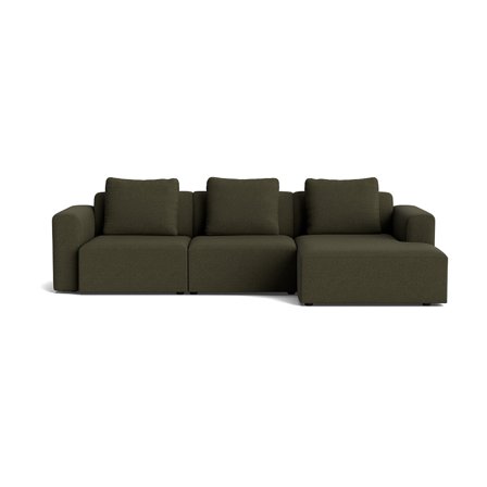 Como Chaiselong Sofa, Højrevendt - Loop Grøn - Håndlavet Kvalitets Sofa m. Rygpuder - 286x155x83cm - Chaiselong Sofa til Hygge