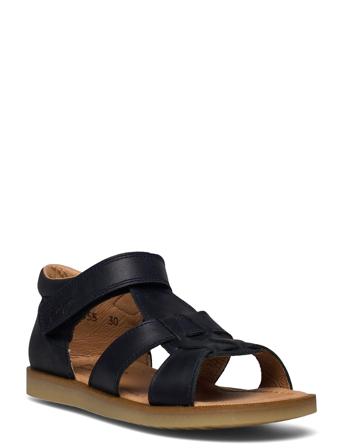 Open Toe Closed Heel Sandal Black Pom Pom