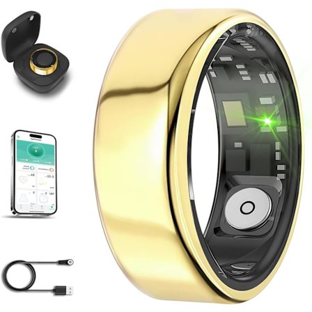 2025 Senaste Modell Smart Ring för Män Kvinnor med Svart Laddningsbox, Bluetooth, Hälso-Ring, IP68 Vattentät, Fitness Ring Spårar Hjärta Guld 10
