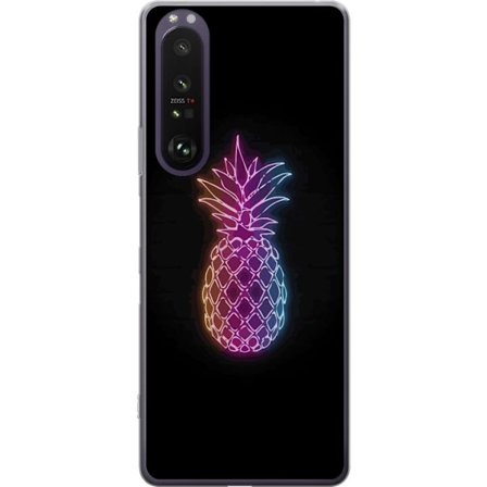 Kompatibelt Mobildeksel til Sony Sony Xperia 1 III Neonlysillustrasjon av ananas i fargerikt lys mot svart bakgrunn
