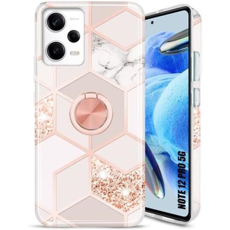 Etui til Xiaomi Redmi Note 12 Pro 5G med 360 graders roterende ringholder - Pink farve