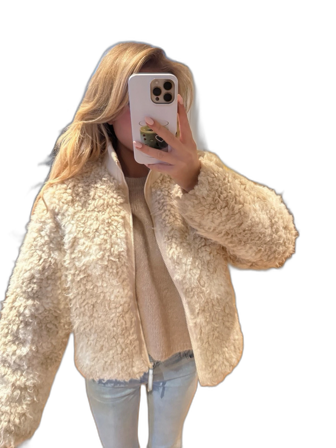 Beige teddyjacka med dragkedja