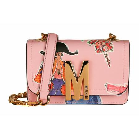 Moschino, Mini Graphic Leather Crossbody Bag Roze, Dames, Maat:ONE Size