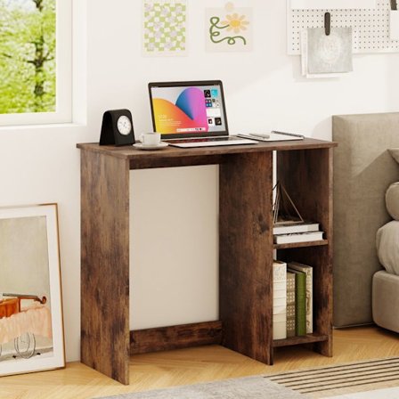 COSTWAY Pieni Tietokonepöytä 40 x 80 x 74 cm, jossa 2 Osastoa, Moderni Pienelle Tilalle, Ruskea
