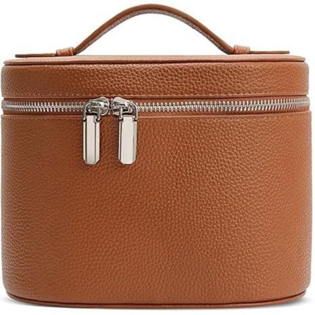 Hvit kosmetikkveske i ekte skinn for kvinner, vanntett kosmetikkveske, bærbar oppbevaringsveske, tote bag, toalettmappe for reise, kosmetisk 