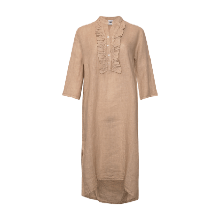 Tiffany 18970r, Long Shirt Dress Ruffle, Linen - Soft Grey Klänningar Dam Beige XS-S
