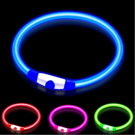 LED-hundekrage, Glødende Lys Krage for Hunder, Ultra Lys USB Oppladbar Klippes til Størrelse - Oppladbar Batteri - Økt Synlighet & Sikkerhet Blue